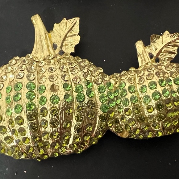 Tahar Fall Harvest Napkin Rings Set Of 4 Green Gold Rhinestone Pumpkins Formal - Picture 8 of 11